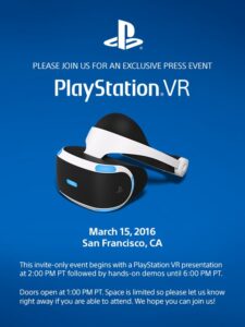 Playstation VR Focused Event Set for March 15, 2016