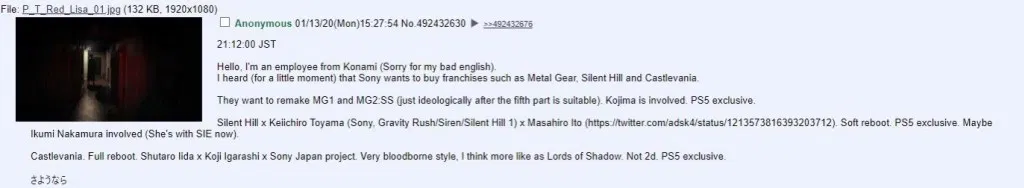 PlayStation Konami Rumor 4Chan