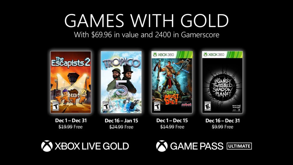 Xbox December 2021 Games with Gold (GWG)Offers